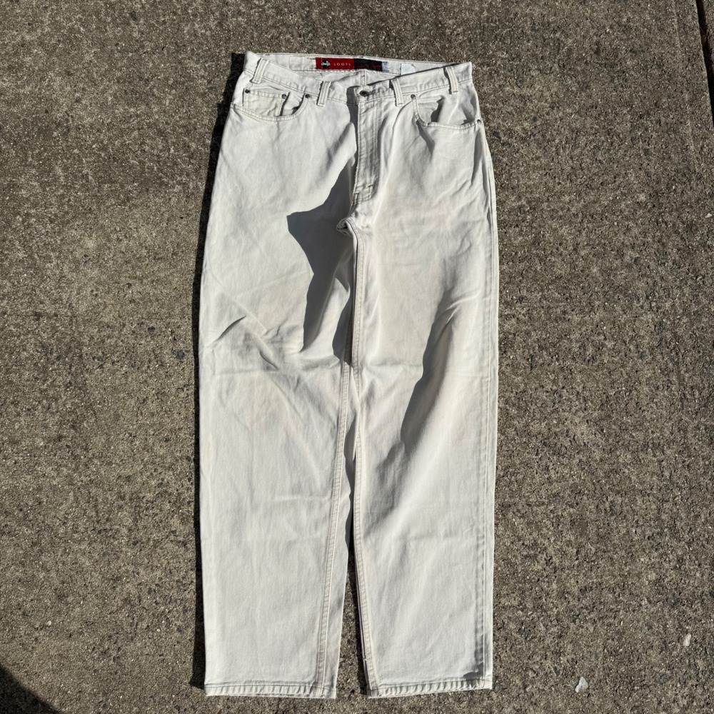 Vintage Levis SilverTab Loose Jeans Off White Cream Baggy 90s Mens 34 x 33